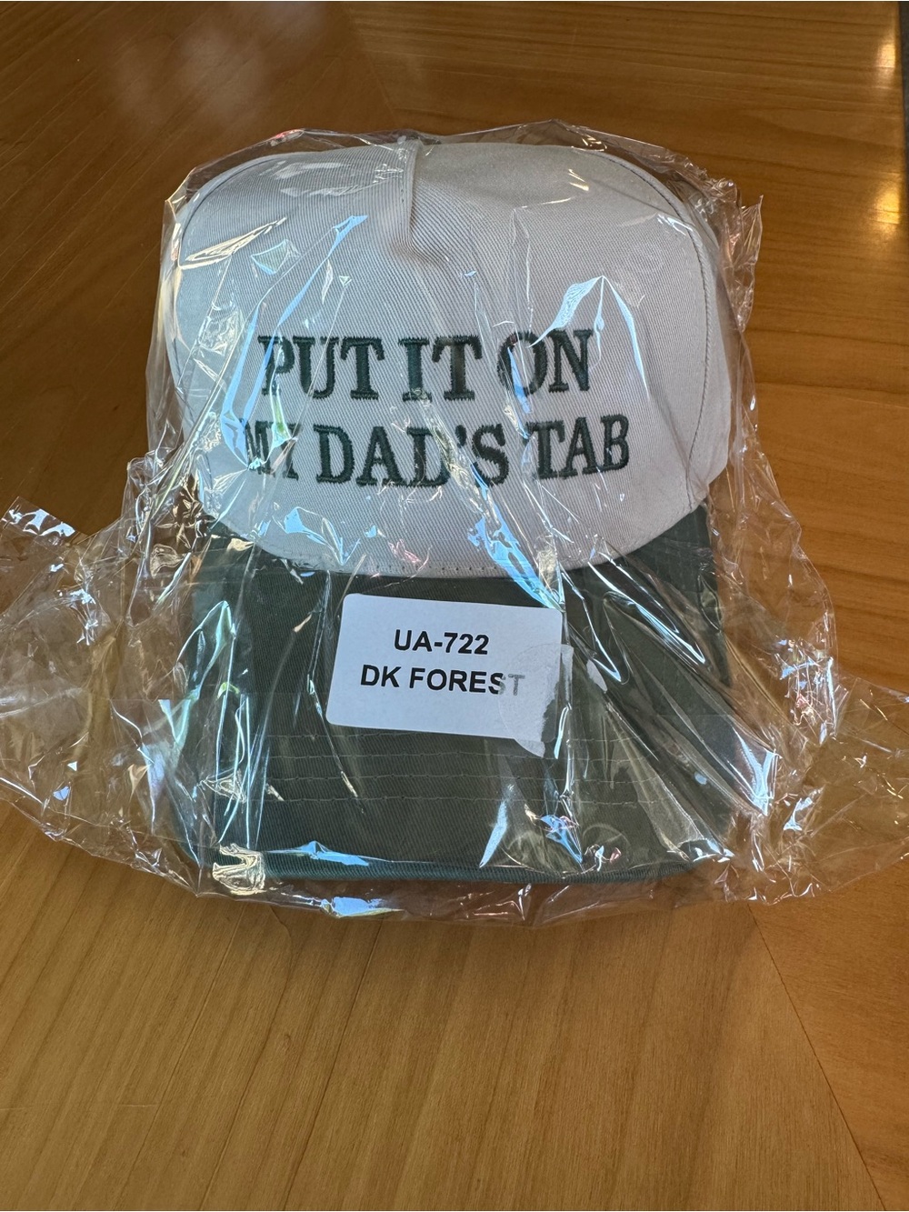 Put It On My Dad's Tab White and Dark Forest Two-Tone Trucker Hat